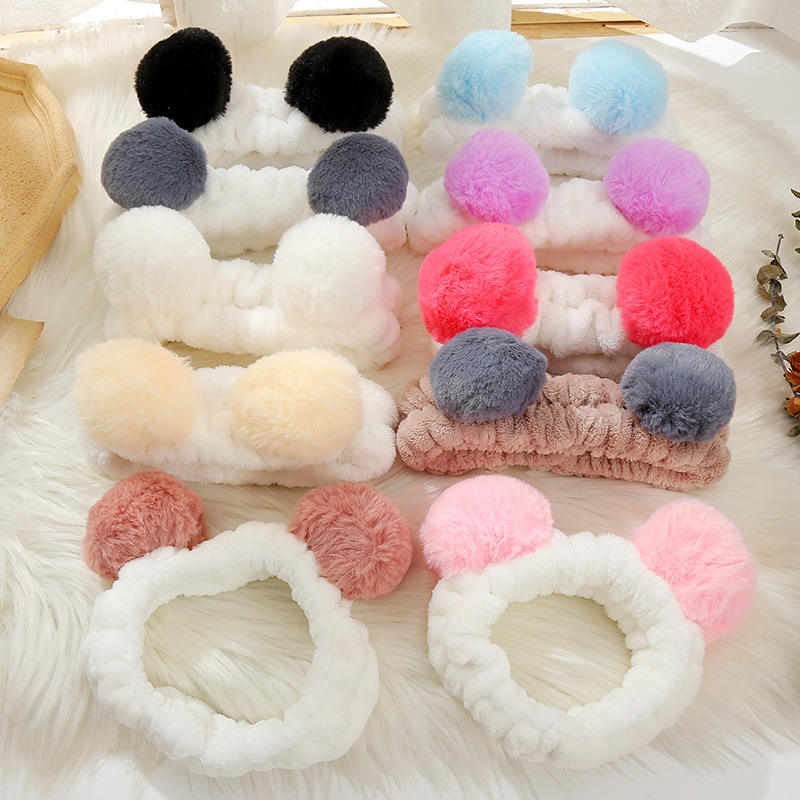 Wholesale Women's Sweet Plush Panda Ear Headbands Cute Animal Inspired Coral Fleece Makeup Shower Facial Headwrap One Size Fits