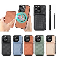 Étui pour cartes de visite en cuir et fibre de carbone, coque de téléphone avec aimants, support pour cartes de crédit, coque de téléphone pour iPhone 11/12/13/14