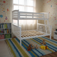Lit superposé pour enfants en bois massif - Convertible 2 en 1, barrières de sécurité, gain de place, blanc