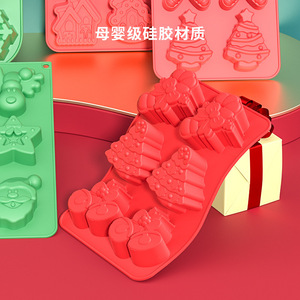 Christmas <b>Silicone</b> Cake Mold 6 Holes Flexible Food Safe <b>Baking</b> Soap Mold Holiday Shape For DIY Dessert Making - Product Image 1