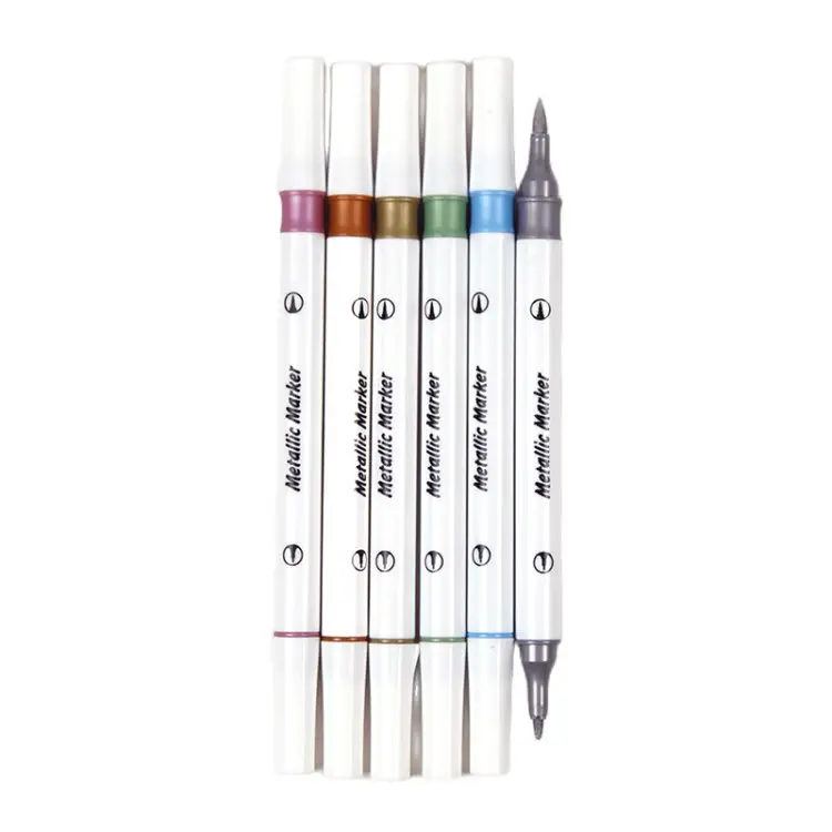 Pacco da 6 pennarelli metallici Dual-Function 2 in1 | Uscita colore ricco e brillante | Ideale per uso artistico e decorativo | Largo