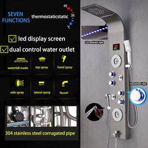 Système <span class=keywords><strong>de</strong></span> tour <span class=keywords><strong>de</strong></span> panneau <span class=keywords><strong>de</strong></span> <span class=keywords><strong>douche</strong></span> en or <span class=keywords><strong>de</strong></span> luxe en acier inoxydable 304 <span class=keywords><strong>Douche</strong></span> à effet pluie LED <span class=keywords><strong>Colonne</strong></span> <span class=keywords><strong>de</strong></span> <span class=keywords><strong>douche</strong></span> <span class=keywords><strong>thermostatique</strong></span> murale - Product Image 6