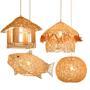 Lustre LED en rotin de style japonais, tressé à <span class=keywords><strong>la</strong></span> main, en forme de nid d'oiseau, pour installation dans un projet pastoral ou une maison de campagne. - Product Image 1