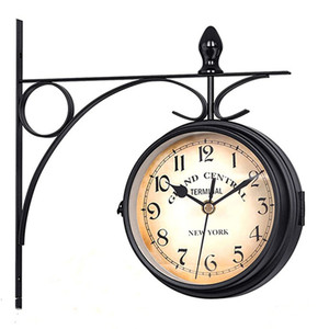 Feitoya — Station d'horloge murale Double face à la mode, cadran rétro avec tige de fixation, <span class=keywords><strong>pendule</strong></span> pour décoration intérieure et extérieure du jardin - Product Image 1