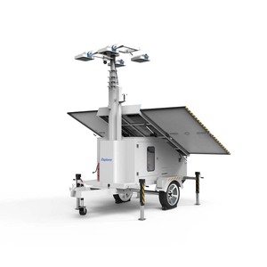 เสาไฟเคลื่อนที่แบบลากจูงพร้อมแผงโซลาร์เซลล์ 4*100W IP65 และเครื่องกำเนิดไฟ LED บนรถพ่วง มุมส่องสว่าง 360 องศา สำหรับงานก่อสร้าง - Product Image 4
