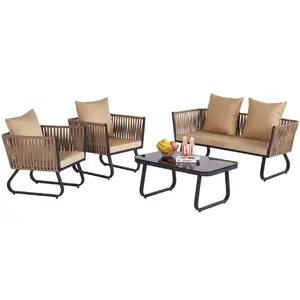 Factory Supplier Luxury Modern Hotel Outdoor Patio Furniture Sofa Set Backyard Rattan Garden Sofa Chair