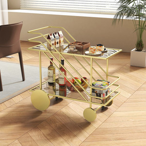 Chariot <span class=keywords><strong>de</strong></span> service commercial Maokangyun MC4 à double couche en verre et métal, style européen, durable, à 4 roues, avec étagères <span class=keywords><strong>de</strong></span> rangement pour hôtel - Product Image 4