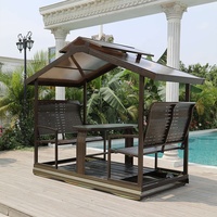 Nouvelle chaise à bascule de luxe moderne pour l'extérieur, imperméable, 4 places, avec moustiquaire, structure en aluminium, pour jardin et hôtel