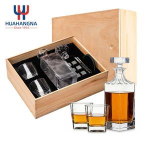 Premium Barware Bourbon Whiskey Decanter Set with 2 Glasses & 6 Chilling Stones in Natural Wooden Sliding <b>Box</b> Gift - Product Image 1