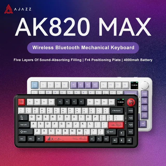 Ajazz AK820 MAX Plus 75% Mechanical Keyboard, Magnetic Keyboard with Screen and Knobs, RGB BT/Wired/ Wireless Gaming Keyboards