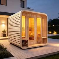 4-6 Personen Outdoor-Kanadische Rotzedern-Saunahütte mit Wasserdichter Schwarzer Schindel und Traditionellem Finnischen Holzofen