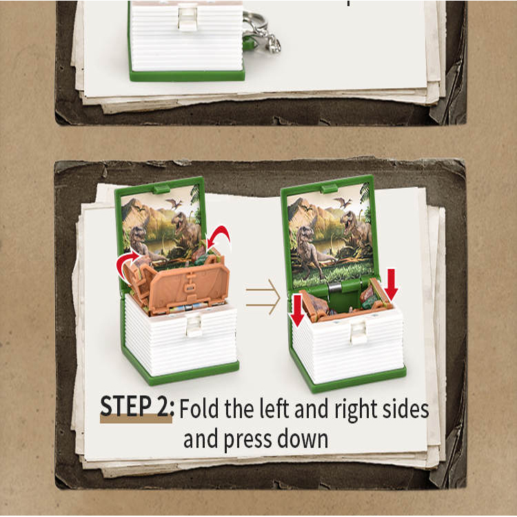 Promotion Gift 3D Folding Pop Up Book Novelty Plastic  Keychain  Mini Dinosaur Toy For Kids