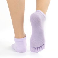 Chaussettes de yoga en coton à cinq doigts, tricotées plates, avec logo personnalisé, talon creux, antidérapantes, pour studio de fitness, violet et bleu