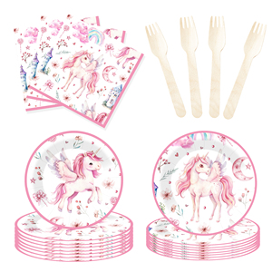 DAMAI Nouveau design personnalisé sur le thème de la licorne, assiettes en papier jetables pour dessert, gobelets, serviettes, ensemble de vaisselle pour les fournitures de fête - Product Image 3