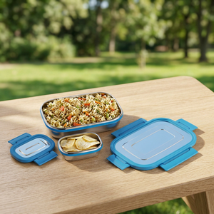 Lonchera de Acero Inoxidable Hermética a Prueba de Fugas con 2 Compartimentos, Contenedor de Alimentos Rectangular Tipo Bento para Oficina y Escuela - Product Image 6