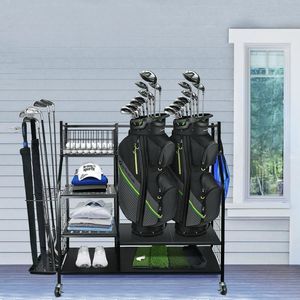 Almacenamiento de bolsas de golf Organizador de garaje Soporte Estante de equipo de golf con ruedas, estante de almacenamiento adicional para palos de golf - Product Image 3