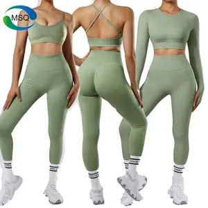 Wholesale Custom Gym Clothes 2 Piece Seamless Yoga Winter Womens Workout Sets Active Sets Long Sleeve Crop Top Gym Fitness Sets