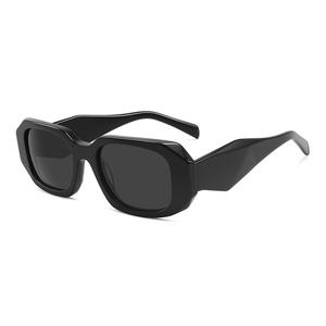 Gafas de sol poligonales de acetato negro UV400 polarizadas unisex, gafas de moda para protección solar, viajes y conducción - Product Image 1