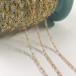 빈티지 2.5MM 피가로 3 + 1Two 톤 체인 쥬얼리 여성 S925 스털링 실버 믹스 골드 체인 - Product Image 6