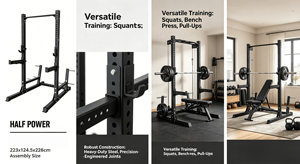 VIGFIT Station de musculation professionnelle en acier de 3 mm d'épaisseur, support de squat et demi-rack de musculation pour centre de fitness - Product Image 4