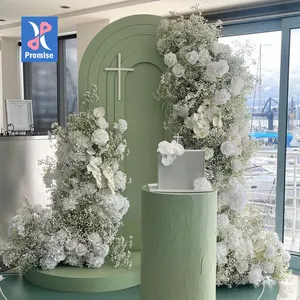 Promise Customized Size Wedding Floral Arch Backdrop Metal Frame Artificial Silk Flowers