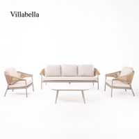 Conjunto de Muebles de Jardín para Exteriores, Mimbre Sintético, Estilo Resort, para Hotel, Patio, Aluminio, 4 Piezas, con Mesa de Centro