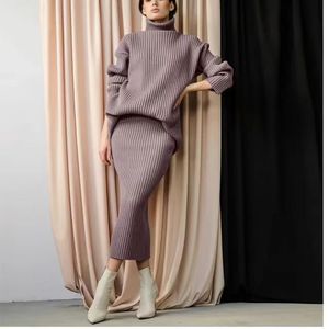 Winter New Fashion Custom <strong>Women's</strong> Warm Turtleneck Jumper Knitted Midi <strong>Skirt</strong> 2 Pieces <strong>Set</strong> <strong>Women's</strong> Short <strong>Skirt</strong> <strong>Sweater</strong> - Product Image 5