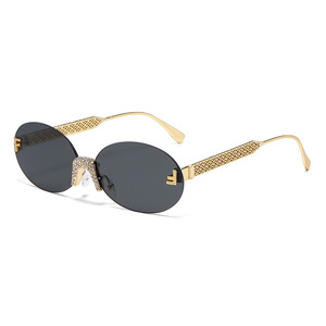 Rhinestone Encrusted Oval <b>Sunglasses</b> UV400 PC Frame Unisex Light Protection Type 3 Sunshades - Product Image 5
