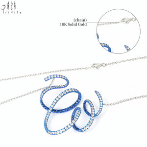 High Quality Curved Lines Series Trendy Elegant Stud Earrings 18K Solid Gold Real Natural Diamonds & Sapphire Pendant <b>Necklace</b> - Product Image 3