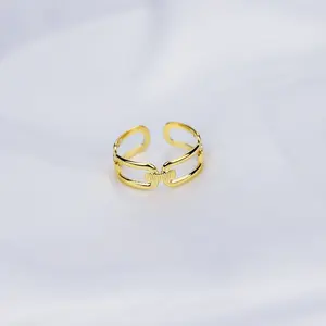New Style Stainless Steel 18K Gold Plated Hollow Out Adjustable Size Jewelry Finger Ring For Women