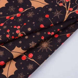 Kahn Vải 100% Vải Cotton Hữu Cơ Tùy Chỉnh Đồng Bằng Dệt Với Giáng Sinh Trái Cây Nhỏ Màu Đỏ