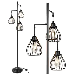 Industrial Floor Lamp for Living Room Tree Floor Lamp with 3 Elegant Teardrop Cage Heads Floor Light