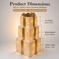 Ensemble de 3 boîtes cadeaux de Noël lumineuses en fer à étages, LED chaudes, finition givrée, directement de l'usine, pour décorations de Noël sur arbre, cheminée ou console