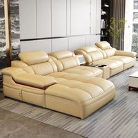 Canapé en Cuir Véritable Couche Supérieure de Peau de Vache, Moderne et Simple, Petit Canapé en Cuir pour Famille, Ensemble Complet de Meubles de Salon