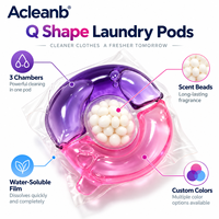 3-en-1 Capsules de lessive écologiques jetables en forme de Q avec billes parfumées, couleurs personnalisées, parfum, OEM, ODM, emballage marque privée