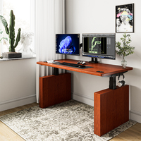 Bureau modulaire à double moteur à grain de bois, bureau debout réglable en hauteur, bureau électrique en bois pour salon