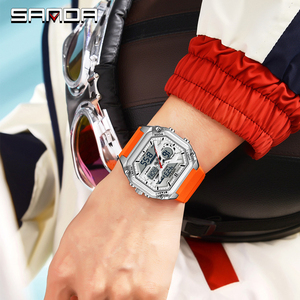 นาฬิกาข้อมือผู้ชาย SANDA 6325 รุ่นขายดี ดีไซน์สปอร์ต หน้าปัดคู่ ฟังก์ชั่นหลากหลาย สาย TPU กันน้ำ เหมาะสำหรับใส่ลำลองและกิจกรรมกลางแจ้ง ของขวัญ - Product Image 3