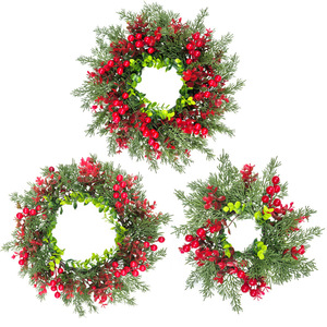 Đồ trang trí cửa sổ Giáng sinh kiểu Mỹ lớn, quả đỏ, lá bạch đàn, vòng hoa trang trí - Product Image 1