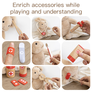 Ensemble <span class=keywords><strong>de</strong></span> <span class=keywords><strong>docteur</strong></span> en bois, jeu <span class=keywords><strong>de</strong></span> rôle médical, jouets éducatifs, cadeaux pour enfants, garçons et filles - Product Image 4