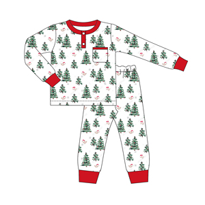 Albero di natale stampa due pezzi pantaloni di sonno all'ingrosso Boutique volant pigiami di cotone per <span class=keywords><strong>bambine</strong></span> - Product Image 5