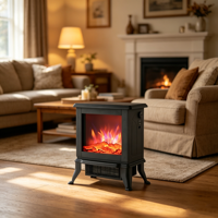 Cheminée électrique PTC 1800W avec effet de flamme 3D et panneau en verre