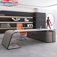 Escritorio Ejecutivo Grande Curvo en Forma de L de Madera Sólida Personalizado para Gerente/CEO, Mueble de Oficina
