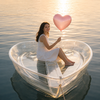 Kayak transparent personnalisé avec logo en forme de cœur, bateau à pagaies transparent pour couples, idéal pour les lacs, les stations balnéaires, la tourisme et la vente en gros de sports nautiques