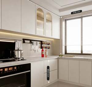 Armoires de cuisine à capteur intelligent personnalisées, acrylique brillant avec tiroirs cachés et îlot central, prix d'usine - Product Image 6