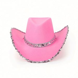Sombrero de Vaquera para Mujer, de Tela No Tejida, con Borde de Lentejuelas, para Halloween, Carnaval, Festival, Fiesta de Vaqueros - Product Image 2