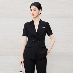 Women's Summer Short Sleeve Business Suit Set Formal <b>Work</b> Wear For Office Commute Interviews Anti Wrinkle Polyester Spandex - Product Image 2