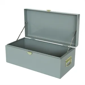 Grey-blue Color Waterproof Metal Material Storage Trunk with Leather Rope and Round Lock Accessories for Home Decoration Storage