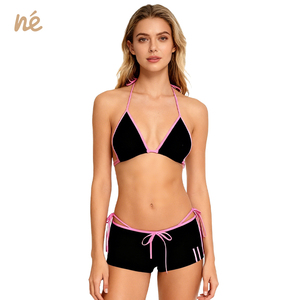 Customizable Sports Style Clashing <strong>Swimwear</strong> <strong>Manufacturer</strong> Women's Eco Friendly Bikini Custom Logo Bikini Shorts 3 Piece Set - Product Image 2
