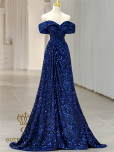 QUEENS GOWN Shiny <strong>Blue</strong> Sequins Evening Gown Portrait Sweetheart Backless Party <strong>Dress</strong> With Sequins Evening <strong>Dress</strong> - Product Image 2