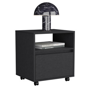 Nightstand 20 H With One <b>Open</b> Shelf 1 Drawer And Casters Black - Product Image 5